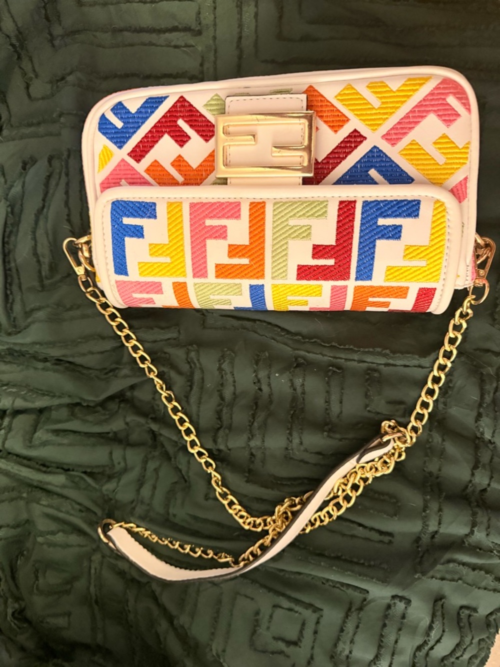 Fendi White Trim Rainbow FF Logo Shoulder Bag - Picture 3 of 5